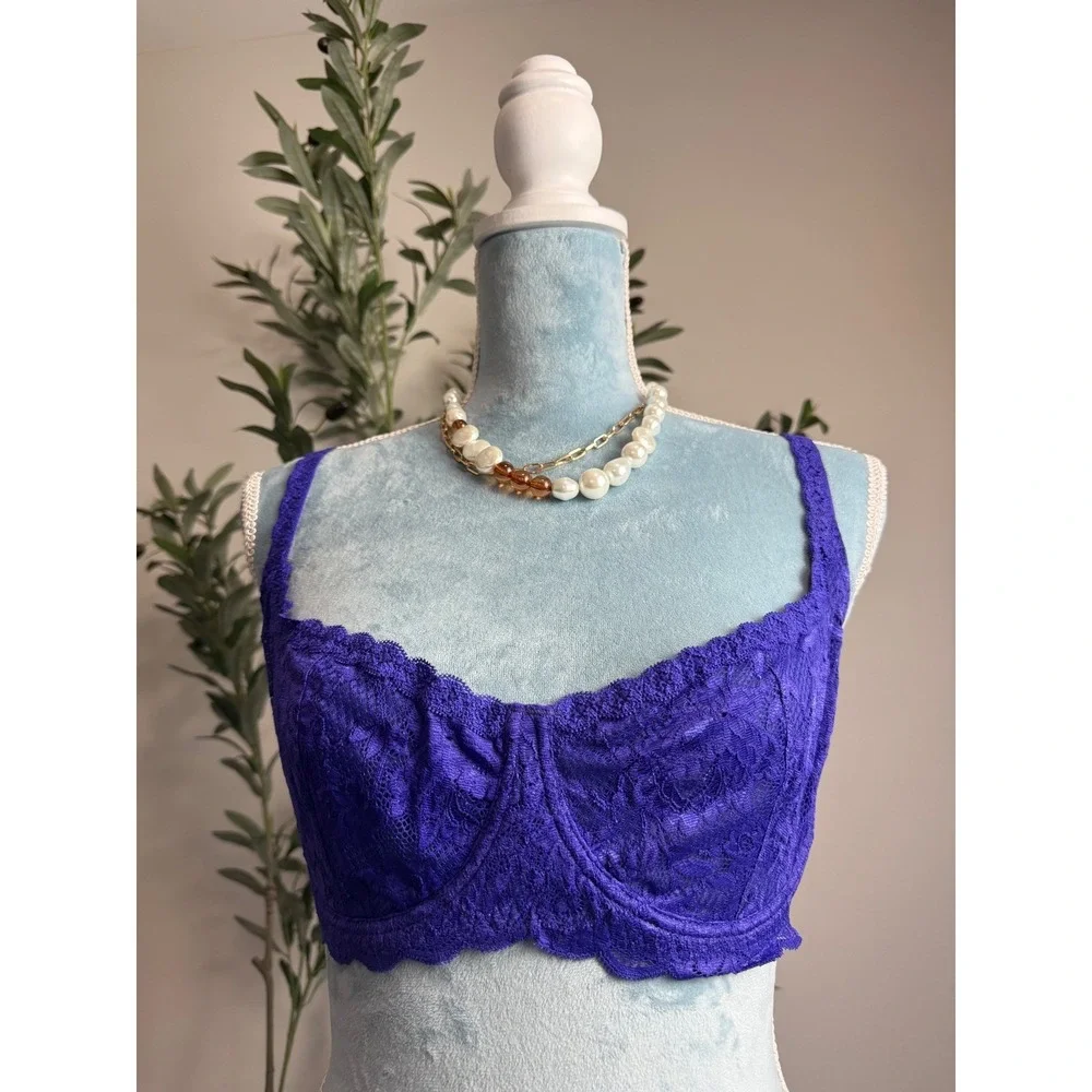 Cosabella Never Say Never‎ Lace Balconette Underwire Bra Purple NWT 34D